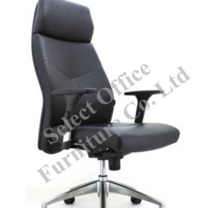 NBC026 高背黑真皮大班椅配升降扶手及鋁合金腳 (SL30122)